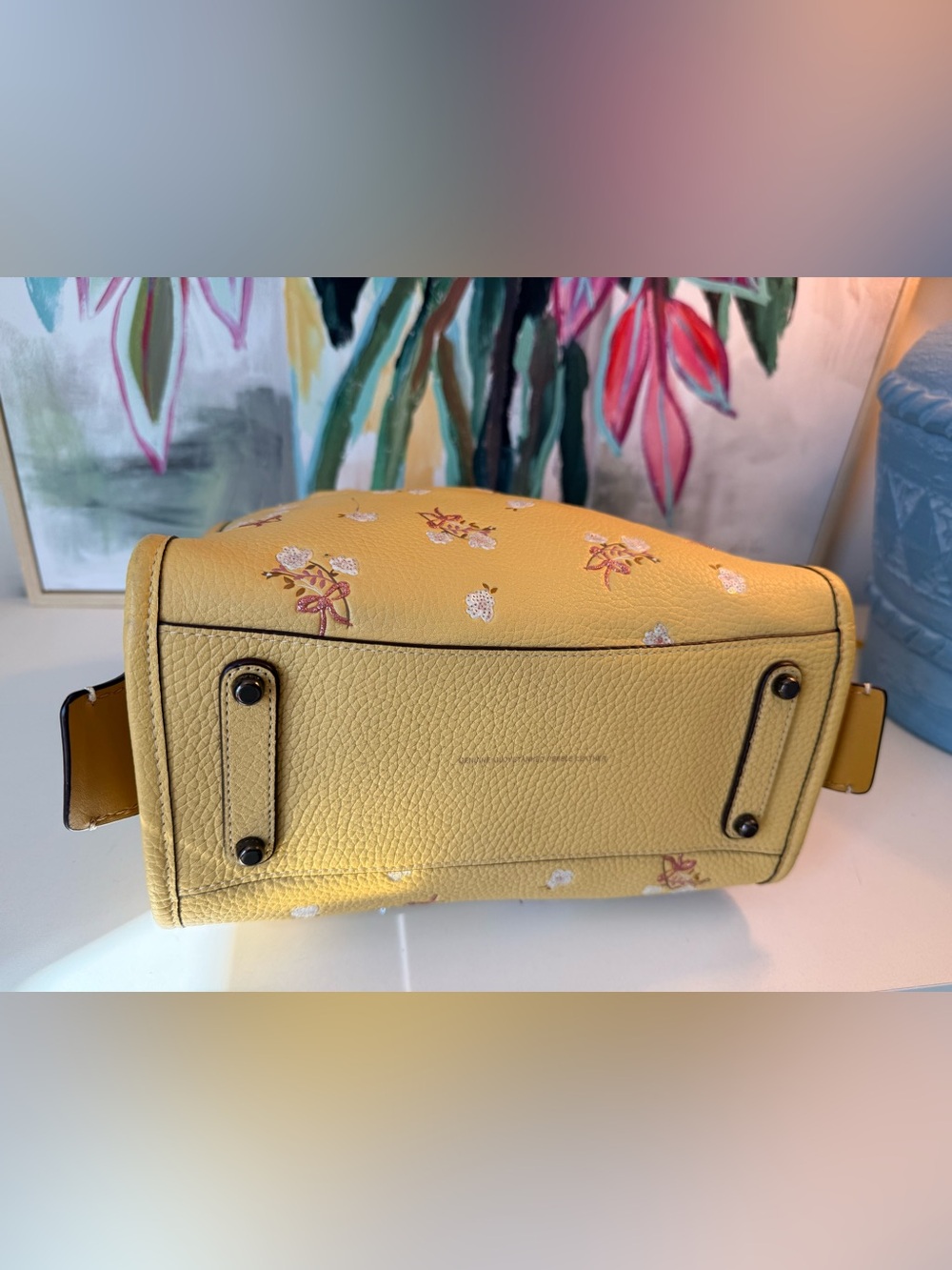 Preowned Rare Coach 1941 Rogue 25 with Sequins Floral Bow Print Yellow - Picture 10 of 15